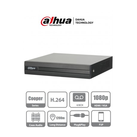 DAHUA COOPER XVR1A04 – DVR 4 Canales  HDCVI pentahibrido  1080p  Lite /  720p / H264 / 1 Ch IP adicional 4+1 / SATA Hasta 6TB /