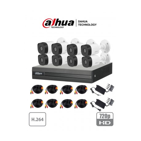 DAHUA COOPER XVR1A08KIT – Kit 8 canales 720p / 8 Camaras B1A11 / 1 megapixel / 2.8mm / H.264 / 2 Canal IP adicional / 1 SATA Ha