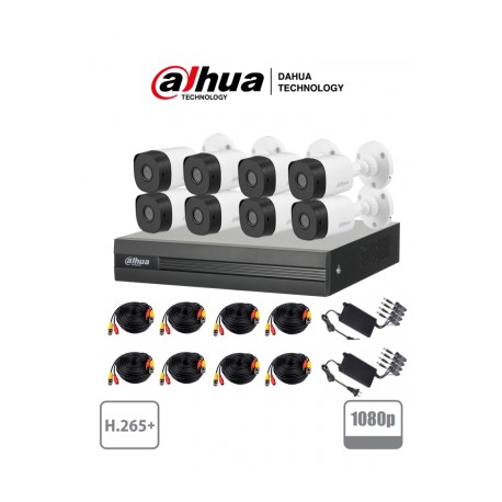 DAHUA COOPER XVR1B08KIT – Kit 8 canales 2 megapixeles/ 2 Ch IP adicionales/ 8 Camaras B1A21  1080p/ DVR De 8 canales H.265+1080