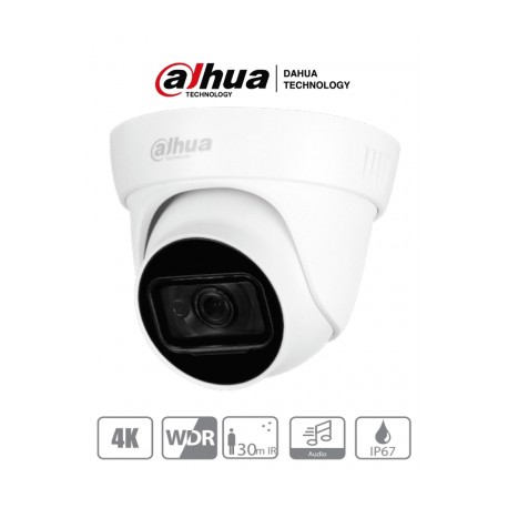 DAHUA DH-HAC-HDW1801TL-A – Camara Domo 4k/ 8 Megapixeles/ Micrófono Integrado/ Lente de 2.8mm/ 105 Grados de Apertura/ WDR Real