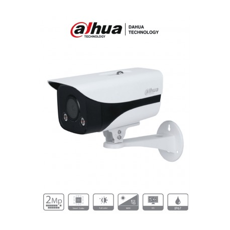 DAHUA DH-IPC-HFW2239M-AS-LED-B-S2 – Camara IP Bullet Full Color 2 Megapixeles/ Lente de 3.6mm/ Luz Blanca de 40 Mts/ H.265/ PoE