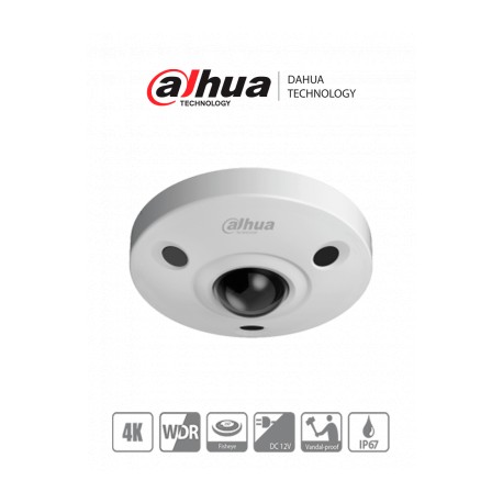 DAHUA HAC-EBW3802N – Cámara FishEye HDCVI 4K/ 8 Megapíxeles/ Vista Panorámica de 180°/ IR de 15 Metros/ Microfono Integrado/ WD