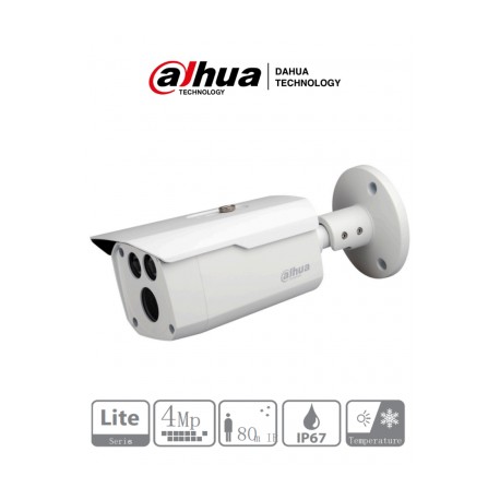 DAHUA HAC-HFW1400D – Camara Bullet de 4 Megapixeles/ Lente 3.6 mm / 84 Grados de Apertura/ IR de 80 Mts/ DWDR/ 2D NR/ Metalica/