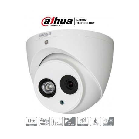 DAHUA HDW1400EM-A-036 – Camara Domo 4 Megapixeles/ Lente 3.6 MM/ Microfono Integrado/ IR 50 Mts/ IP67/ Metalica/