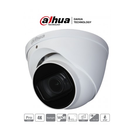 DAHUA HDW2802T-Z-A – Camara Domo Eyeball 4K Starlight/ 8 Megapixeles/ Lente Motorizado 3.7 mm -11 mm/ IR 60 de Mts/ WDR Real de