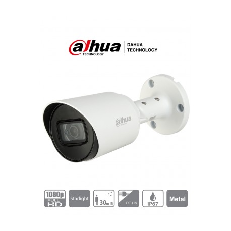 DAHUA HFW1230T-28 – Camara Bullet HDCVI 1080p/ STARLIGHT 0.005 Lux/ 106 Grados de Apertura/ Lente 2.8mm/ IR 30 Mts/ IP67/ Metal
