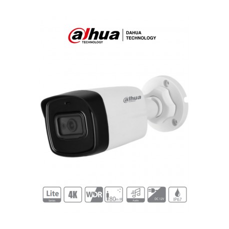 DAHUA HFW1801TL-A – Camara Bullet 4K con Microfono Integrado/ Lente de 2.8 mm/ IR de 80 Mts/ WDR Real/ Soporta CVI/TVI/AHD/CVBS