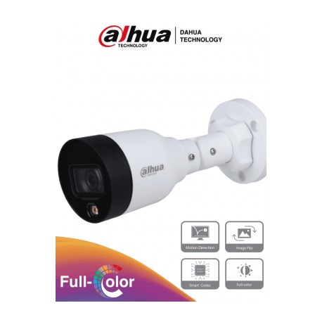 DAHUA IPC-HFW1239S1-LED-S4 Camara IP Bullet Full Color 2 Megapixeles/ Lente de 3.6mm/ Luz Blanca de 15 Mts/ H.265/ IP67/ PoE/ D