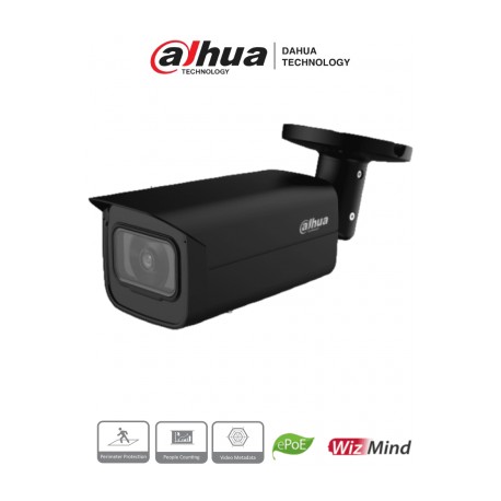 DAHUA IPC-HFW5241T-SE (BLACK) – Cámara IP Bullet Resolución de 2 MP/ Lente 3.6 mm/  ? 106°/ IR 80 mts/ IA WizMind/ Detección Fa
