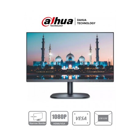 DAHUA LM22-B211 – Monitor de 21.5 Pulgadas/ Ideal para trabajar 24/7/ Resolución de 1920x1080p/ Bisel Delgado/ FHD/ VGA/ HDMI/ 