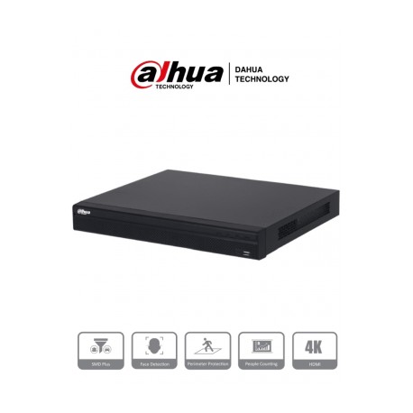 DAHUA NVR4232-16P-4KS2/L – NVR de 8 Megapixeles/ 4k/  32 Canales IP/ 16 Puertos PoE/ Rendimiento de 160 Mbps/ Smart H.265+/ 2 B