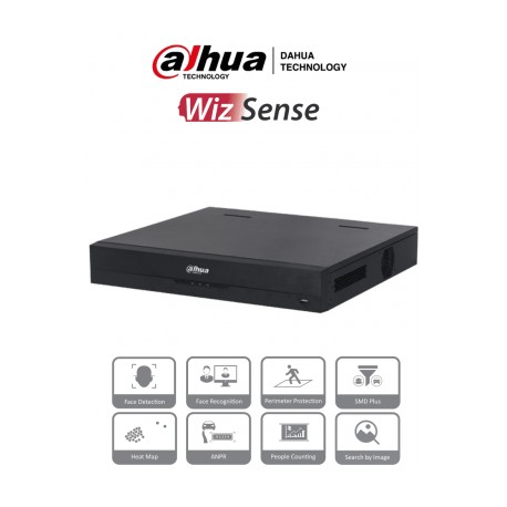 DAHUA NVR4416-16P-4KS2/I – NVR de 8 Megapixeles/ 16 Canales IP/ WizSense/ 4k Con IA/ 16 Puertos PoE/ 4 Bahías de Discos Duros/ 