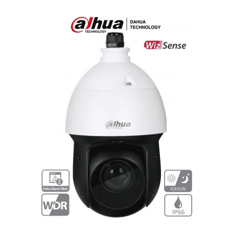 DAHUA SD49425XB-HNR – Cámara IP PTZ de 4 Megapíxeles/ WizSense/ 25x de Zoom Optico/ IR de 100 Metros/ H.265/ Starlight/ Protecc