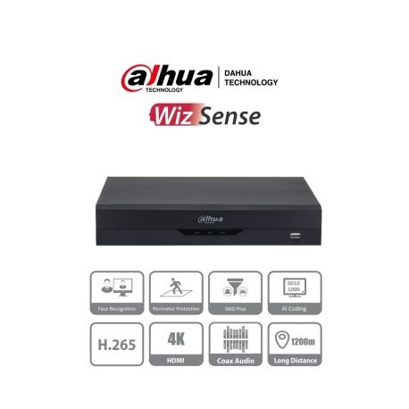 DAHUA XVR5108HS-4KL-I2 – DVR de 8 Canales 4k/ WizSense/ H.265+/ 8 Canales HDCVI+ 8 IP/ Hasta 16 Ch IP/ 2 Canales de Reconocimie