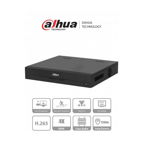 DAHUA XVR5216A-I2 – DVR de 16 Canales de 5 Megapixeles Lite/ WizSense/ H.265+/ 2 Bahías para Discos Duros/ 8 Canales IP Adicion
