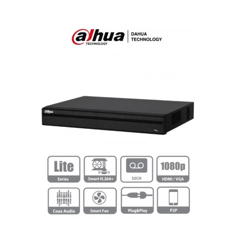 DAHUA XVR5232AN-S2 – DVR de 32 Canales de 4 Megapixeles Lite/ 1080p/ H.264+/ 2 Bahías de Discos Duros/ Soporta Camaras IP Max 3