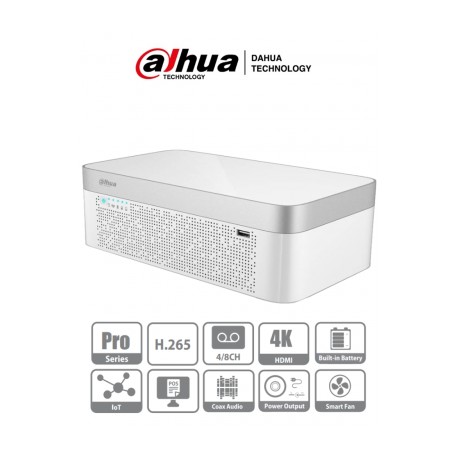 DAHUA XVR7108E-4KL-B-X – DVR de 8 Canales 4k/ Serie Pro/ Soporta + 8 Canales IP de Hasta 8MP/ H.265+/ Funciones IoT&POS/ 1 Puer