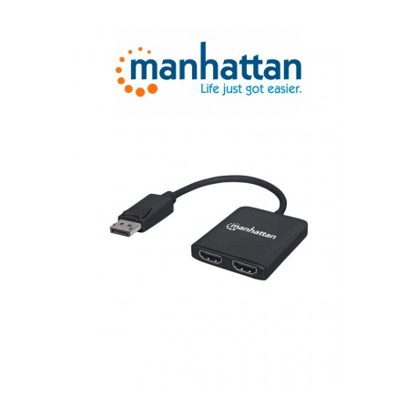 MANHATTAN 152716 Hub MST – de DisplayPort a 2 puertos HDMI DisplayPort macho a 2 HDMI hembras, soporta modos de Espejo, Escrito