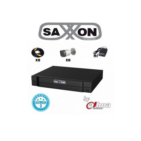 SAXXON PRO SAX7208HS3KIT – KIT DE 8CH TRIHIBRIDO/ HDCVI / ANALOGO/ IP/ P2P/ 8 CAMARAS 720P/ IR 15M/ IP66/ CABLE Y FUEN// 2 CANA