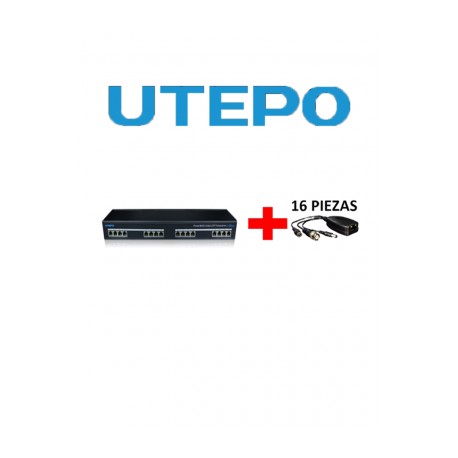 UTEPO UTP116PVHD2 – Transmisor y receptor de 16 canales de video y energía, HDCVI/TVI/AHD/CVBS, distancia 400m a 720p, 200m a 1