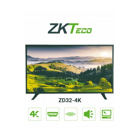 ZKTECO ZD324K – Monitor LED UHD Profesional de 32 pulgadas / Resolución 3840 x 2160 / 3 Entradas de video HDMI y 1 VGA / Altavo