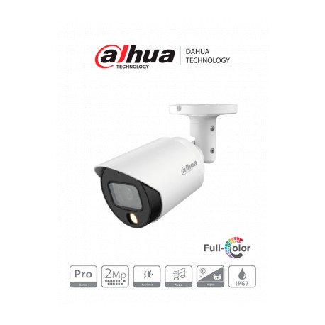 DAHUA HAC-HFW2249TN-A-LED – Camara Bullet Full Color de 2 Megapixeles/ Lente de 2.8 mm/ 106 Grados de Apertura/ 20 Metros de Lu