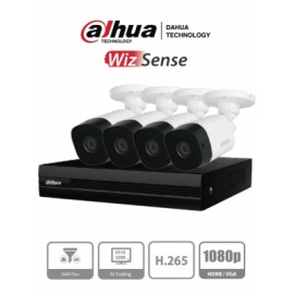 DAHUA KITXVR1B04-I1MP – Kit de 4 Canales de 1 Megapixel/ DVR Cooper-I WizSense/ Con IA/ H.265+/ 4 Camaras B1A11/ 4 Canales + 1 