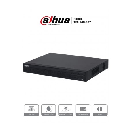 DAHUA NVR4232-4KS2/L – NVR De 8 Megapixeles/ 4k/ 32 Canales IP/ Rendimiento de160 Mbps/ Smart H.265+/ 2 Bahías de Discos Duros 