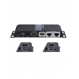 SAXXON LKV712PRO- Kit extensor HDMI de 2 Puertos/ Hasta 40 metros/ CAT6/ 6A/ 7/ Resolucion 1080p/ loop HDMI/ Transmisor IR/ Plu