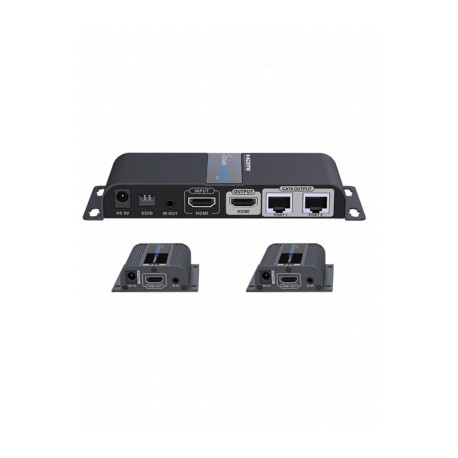 SAXXON LKV712PRO- Kit extensor HDMI de 2 Puertos/ Hasta 40 metros/ CAT6/ 6A/ 7/ Resolucion 1080p/ loop HDMI/ Transmisor IR/ Plu