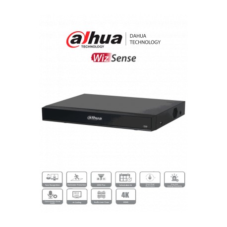DAHUA DH-XVR7108HE-4K-I3 – DVR de 8 Canales 4k con IA/ H.265+/ 2 Canales de Reconocimiento Facial/ Protección Perimetral/ 8&3 E