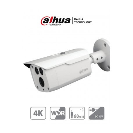 DAHUA HAC-HFW1801D – Camara Bullet 4k/ 8 Megapixeles/ Lente de 3.6mm/ Metalica/ IR de 80 Mts/ WDR Real de 120 dB/ IP67/ Soporta
