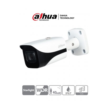 DAHUA HAC-HFW2501E-A-28 – Camara Bullet de 5 MP/ Starlight/ Lente de 2.8mm/ IR de 40 Mts/ WDR Real/ Micrófono Integrado / Star