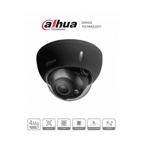 DAHUA IPC-HDBW3441R-ZS (BLACK) – Cámara Domo IP de 4 Megapíxeles/ WizSense/ Lente Motorizado de 2.7-13.5mm/ H.265+/ IR de 40 Mt