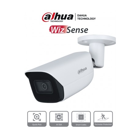 DAHUA IPC-HFW3441E-AS-S2 – Camara IP Bullet de 4 Megapíxeles con IA/ WizSense/ Lente de 2.8mm/ 107 Grados de Apertura/ Microfon